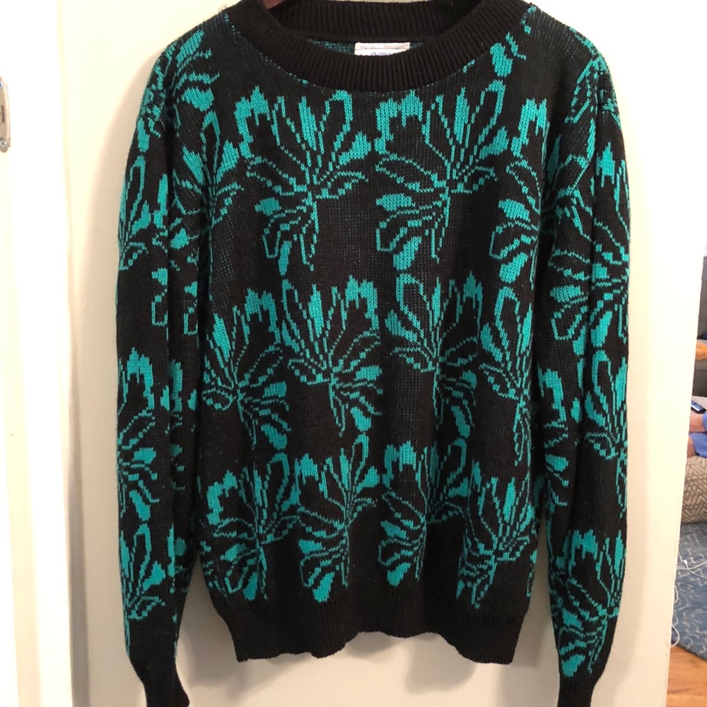 Vintage 80’s Sweater Ugly Christmas Green Leaves